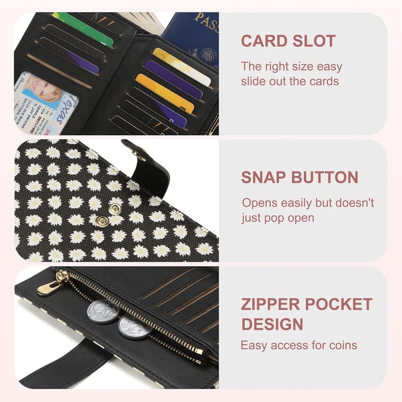 yiijay Womens Wallet RFID Blocking Vegan Leather Trifold Clutch Credit Card Holder Ladies Travel Wallet Purse with Pen Holder - Image 3
